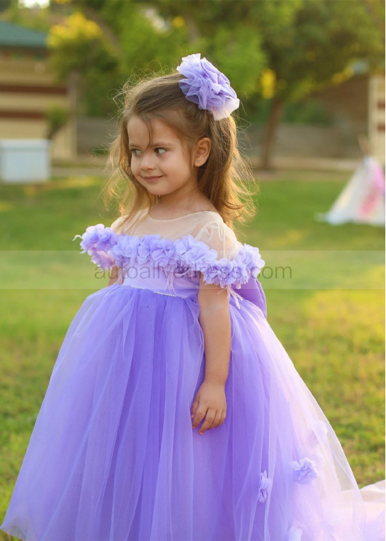 Lavender 3D Flowers Tulle Corset Back Flower Girl Dress